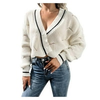 Symoidne ženske kardigante - Jesen modni V vrat Jednoj grudi lančani džemper CARDIGAN bijela jedna veličina