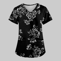 Ženski vrhovi bluza od tiskane kratkih rukava Ležerne dame Ljeto V-izrez Moda crna 2xl