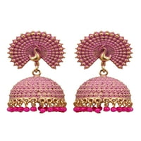 Crunchy Fashion Bollywood Nakit Tradicionalna etnička mladenka Vjenčanje djeveruše Tradicionalni zlatni ružičasti Pearl Peacock Kundan minđuše