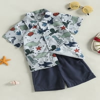 Qinghua Toddler Baby Boy Summer Outfits Crtani riba Ispis Kratki rukav Dolje Majice Vrhovi Hlače Odjeća