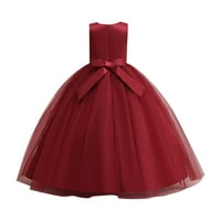 Prolećna haljina Djevojke kratkih rukava Cvjetni vez kratkih rukava Tulle ruffles Princess haljina crvena