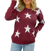 Fimkaul ženski džemperi Pulover zimski pad dugih rukava casual vrhovi elegantni okrugli izrez zvijezda