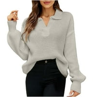 Posijego ženski povremeni džemper prugasti polovični ramenci dugih rukava s dugim rukavima pulover (siva