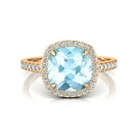 Aquamarinski prsten, dijamantni vjenčani prsten, obećavanje angažmana 14K čvrsti zlatni prsten, mart rođenje