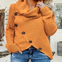 Asyoly Ženski turtleneck pleteni džemper dugih rukava asimetrično dugme pulover skakač