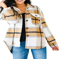 Ženska majica na gumbi, odrasli u boji blok dugih rukava revel plairana gornja odjeća s džepovima