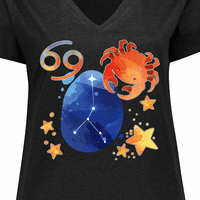 Inktastični rak Constellation Horoskopski znak ilustracija Ženska majica plus veličine V-izrez