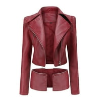 Adviicd jakne za žene antilop jakna Ženska patentna kožna jakna rever u boji kaput dugih rukava odvojiva
