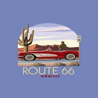 Novi Meksiko, Route 66, Klasični automobil sa crvenim stijenama, kontura