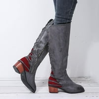 Tdoqot Womens bedrine visoke čizme - čizme Retro cipele Ležerne prilike debele cipele sa niskim potpeticama