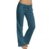 HHEI_K Ljetne ženske hlače za ženske pantalone od pune casual posteljine utrošene hlače sa džepovima