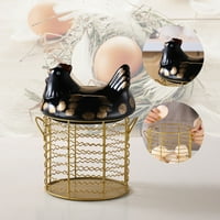 Šarene dizajnerska jaja Košara keramički poklopac u obliku piletine, okrugla žičana korpa dno i ručka