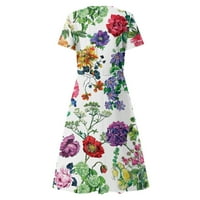 Ljetne haljine za žene modni casual V-izrez s kratkim rukavima cvjetni fit & flare haljine na srednjim