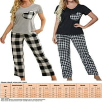Glookwis Ladies PJS noćna odjeća u boji blok salon dugih pantalona Dva odjeća Loungewear Plaid Print