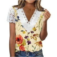 Ženski bluze Dressy casual carice, ženski cvjetni print V rect t majice labave majice kratkih rukava
