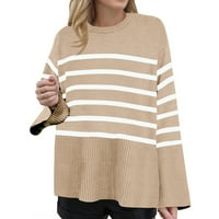 Dukseri za žene prugasti dugih rukava izrez na izrezu od predimenzioniranog pulover džemper