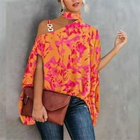 Bazyrey ženski dugi rukav na vrhu cvjetne bluze na ramenu modne labave tuničke majice narančasta