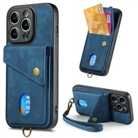 Poklopac Jiahe za iPhone 12, novčanik s utorima sa karticom, robusnim otpornosti na udarce protiv ogrebotina s ručnom kaišem novčanikom, podržavaju magnetsku auto nosač, plava