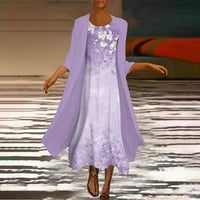 Ženska haljina casual moda modni print o izrez srednje duge dužine dvije set haljine, ljubičaste, l