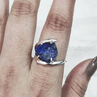 Prirodni Lapis Lazuli prsten, grubi Prsten Lapis Lazuli, Cross Prong prsten, srebrna, ženski prsten,