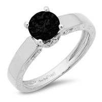 1.06ct okrugli rez crni prirodni ony 14k bijeli zlatni godišnjički angažman prsten veličine 7.75