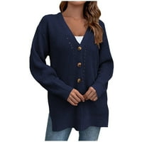 Odieerbi Ženske jakne Kaputi bez kapuljača tamno kolor ubojica kardigana gumba prorezaju džemper mornaricu