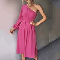 Ženske haljine dame casual modne klasične pune boje od haljine s dugim rukavima za žene vruće ružičaste