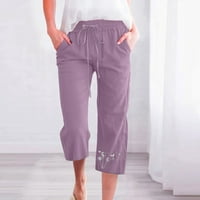 Moda Žene Ležerne prilike za ispis elastične labave hlače Ravne široke pantalone za noge sa džepnim