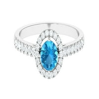 CT okrugli oblik Švicarski plavi Topaz i moissanitni halo zaručnički prsten sa bočnim kamenjem, 14k
