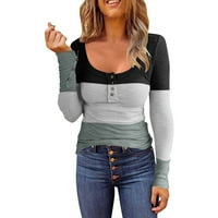 Twifer Ženske košulje Ženska tanka rupa s dugim rukavima Striped V-izrez za majicu s majicom Top bluza