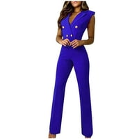 Visoke radne pantalone za žene za žene Ljeto dugmad bez rukava Blue Blue XXL