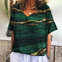 Ženski vrhovi V-izrez Ženska bluza Ležerne prilike tiskane majice Skraćeno rukav Summer Tuntic Mahune