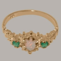 Britanska napravljena 9k ružičasto zlato prirodni opal i smaragdni ženski Wingens Ring - Opcije veličine - veličina 9.5