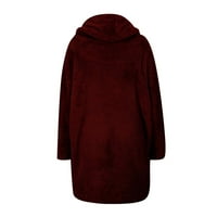 Lilgiuy ženska gornja kardiganska odjeća plišana čvrsta boja odijelo kaput dugih rukava vino, 6 zimska