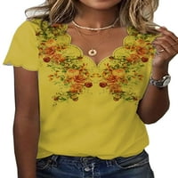 Ženska majica V izrez majica kratki rukav ljetni vrhovi Ženska boemska bluza tunika Radni pulover svijetlo