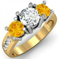 2. Carat 18K žuti zlatni okrugli žuti citrinski i bijeli dijamantski ženski kamen angažman mladenkina