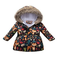 Grianlook Girls zimski kaput s kapuljačom dugih rukava casual cvjetna jakna za ispis, mornarsko plavo