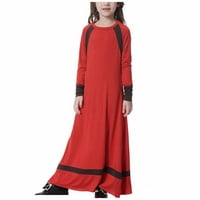 FESFESFES muslimanska haljina pune boje Big Girls haljina s dugim rukavima Crewneck Colorblock haljina