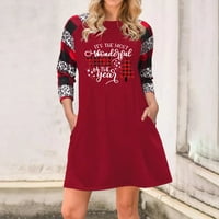 Sretan božićni majica haljina za žene pismo tiskane džepove Dugi pulover Vrhunska labava plairana Xmas