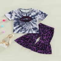 0-4Y Fashion Kids Odjeća za odjeću za bebe kravata Tip Print Okrugli vrat Majica kratkih rukava + Leopard