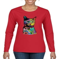 Slatka kraljica mačka Neon Duinbow Životinjski ljubavnik Ženska grafička majica dugih rukava, Crvena,