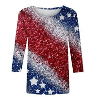 STAMZOD Američka zastava Košulja Ženska modna tiskana majica Srednjove rukava Bluza Okrugli vrat Casual