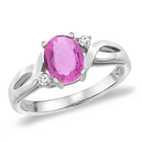 14k bijeli zlatni dijamant prirodni ružičasti safir zaručnički prsten ovalni, veličine 7