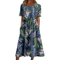 Clearsance Ljetne haljine za žene scoop vrat Dužina gležnjačina za odmor A-line cvjetni haljina s kratkim