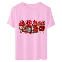 tklpehg Valentines košulje Žene Ljeto Izbavljene meke košulje Grafički grafički majica Trendy Lover