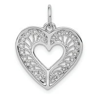 Jewels 14k Bijelo zlato Čvrsto dijamantski izrezan Fancy Filigranski srčani šarm