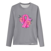Dnevna majica s rakom dojke za žene, ženska ružičasta vrpcarska grafička majica casual crewneck dugih