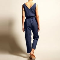 Ausyst Jumpsuits za žene dame Ljetni modni casual Solid V-izrez čipke pamučne rompers skakave ljetne