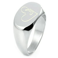 Sterling srebrna ljubavna heart kaligrafija ugravirani ovalni ravni vrhunski polirani prsten