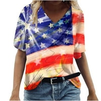 Košulje od 4. jula za žene Ljeto plus veličine modne američke zastave Print V izrez kratkih rukava majice